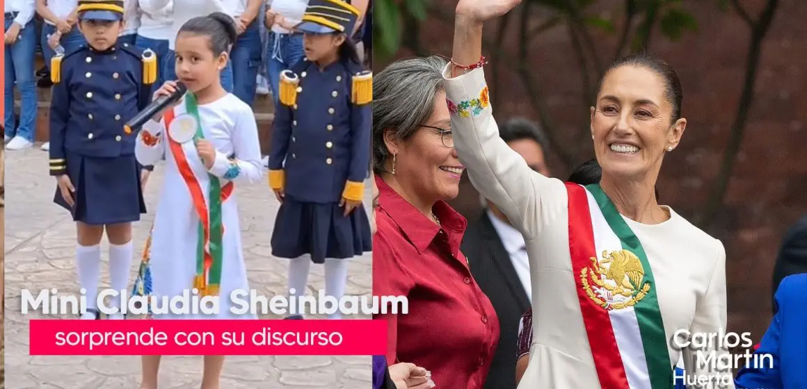 Sorprende mini Claudia Sheinbaum con discurso durante el desfile del 20 de Noviembre en Chiapas