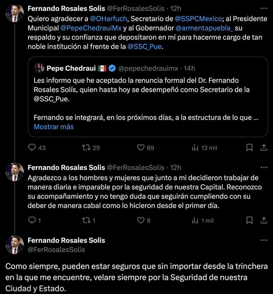 Próximo secretario de seguridad de Puebla será palomeado por Omar García Harfuch 1 Renuncia Fernando Rosales