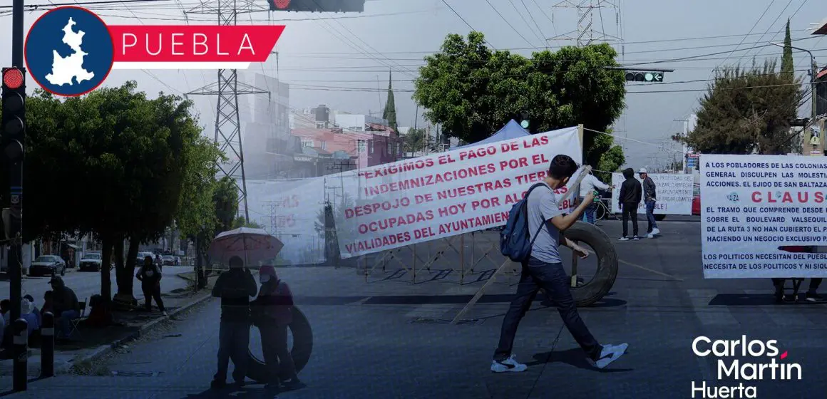 Ejidatarios de San Baltazar Campeche bloquean bulevar Valsequillo exigiendo pago por expropiación