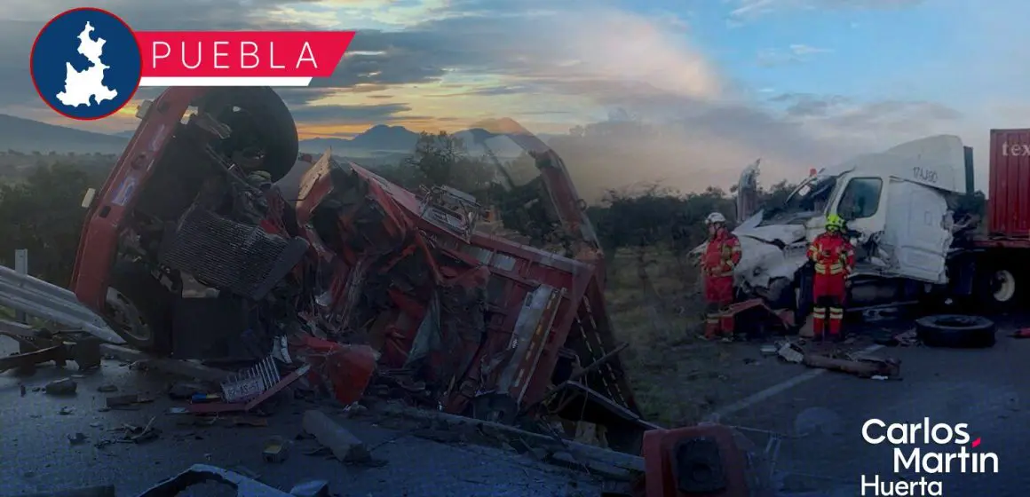 Muere conductor tras fuerte choque entre tortón y tráiler en la autopista Amozoc-Perote