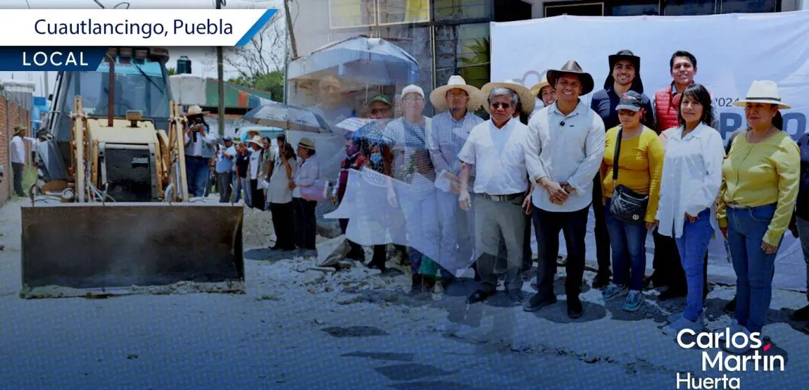 Omar Muñoz inicia obras de pavimentación en San Lorenzo Almecatla