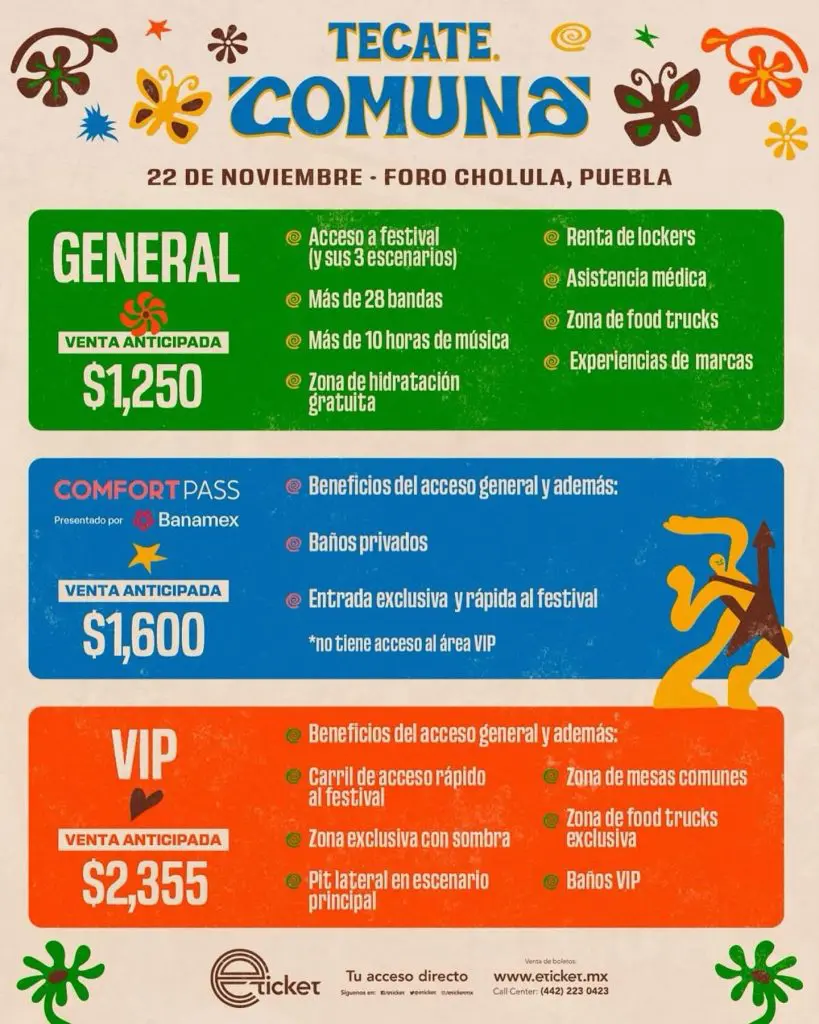 ¡Prepárate para la experiencia musical del año: Tecate Comuna 2025 en Puebla! 2 Precios Tecate Comuna