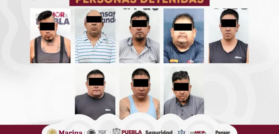 SSP y SEMAR detienen a ocho presuntos asaltantes de transporte de carga en Puebla