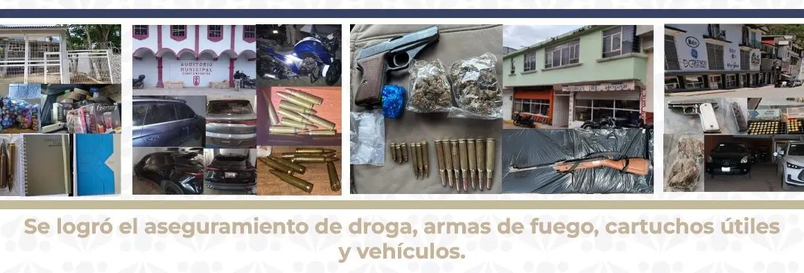 FGE Puebla realiza cateos en Cuautempan y Ahuacatlán con apoyo de SEDENA, SEMAR y SSP; aseguran droga, armas y vehículos
