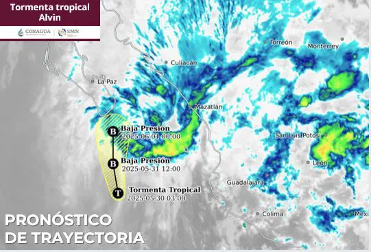 Tormenta tropical Alvin se debilitará a baja presión remanente 1 trayectoria Alvin baja presion