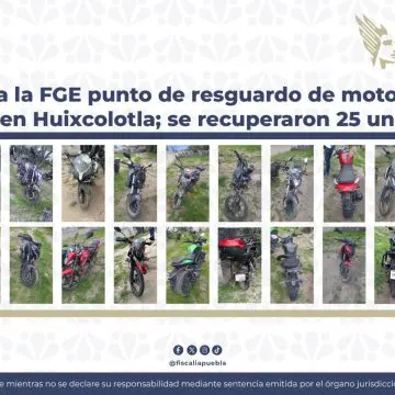 FGE desmantela punto de resguardo de motocicletas robadas en Huixcolotla; recuperan 25 unidades