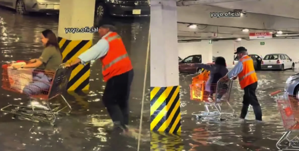 Los 'viene viene' trasladan a clientes en carritos de súper tras inundación en Chedraui Puebla 1 'Viene viene' traslada a clientes en carritos de súper tras inundación en Chedraui Puebla