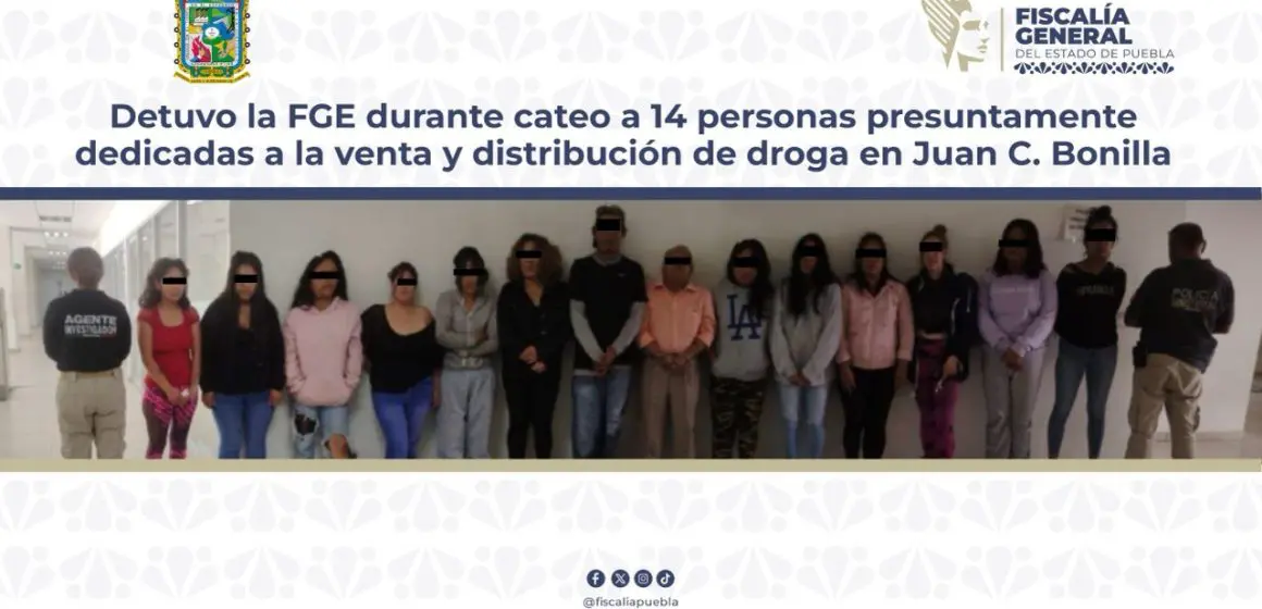 Detuvo la FGE durante cateo a 14 personas presuntamente dedicadas a la venta y distribución de droga en Juan C. Bonilla