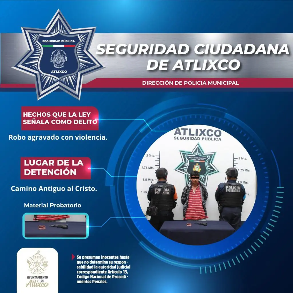 Detención de presunto asaltante en Atlixco tras robo con arma de fuego 1 WhatsApp Image 2025 06 25 at 7.58.20 PM