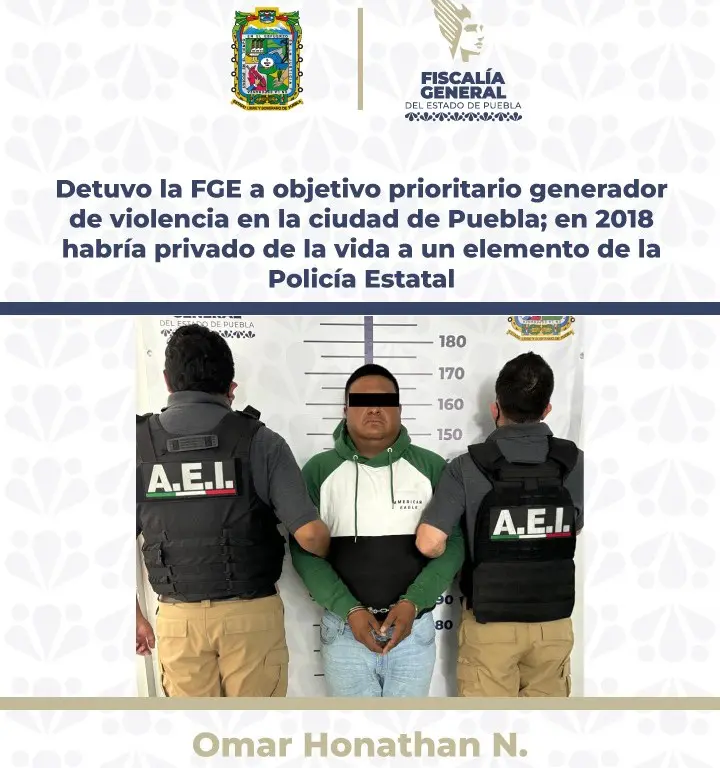 Detención de Omar Honathan N., Alias “El Negro”, en Puebla por homicidio calificado 1 fiscalia1
