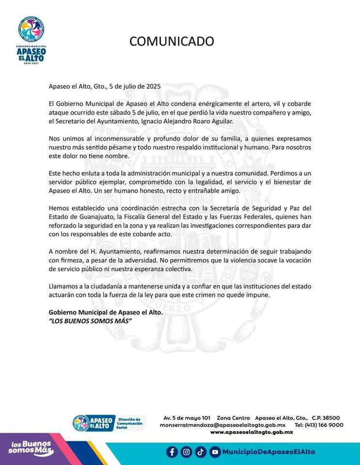 Asesinan a Ignacio Alejandro Roaro Aguilar, secretario del Ayuntamiento de Apaseo el Alto 1 516021674 1036653418677192 1991596808217273440 n