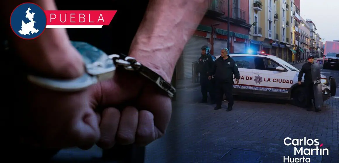 Detienen a falso policía auxiliar durante operativo en el Centro Histórico de Puebla