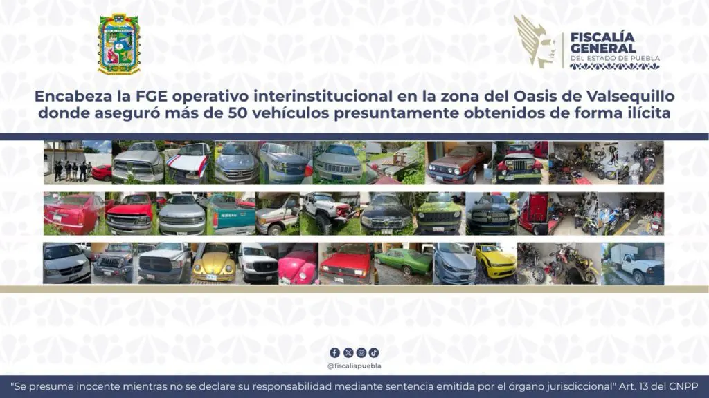 Asegura FGE más de 50 vehículos en operativo contra robo de autos en Valsequillo, Puebla 1 Fotografia boletin de prensa no. 211 001 2