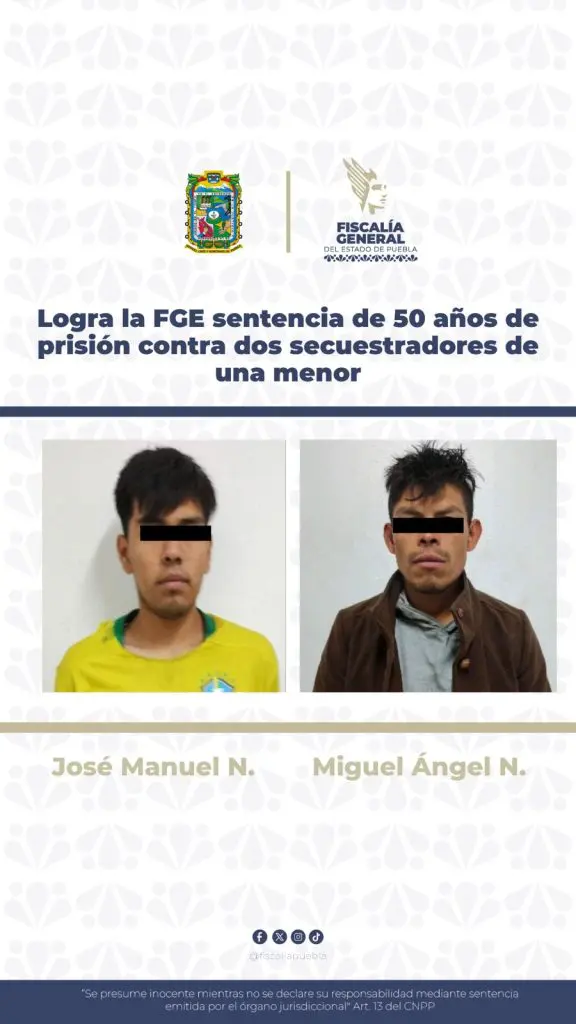 Logra la FGE sentencia de 50 años de prisión contra dos secuestradores de una menor 2 Fotografia boletin no. 169 002 1