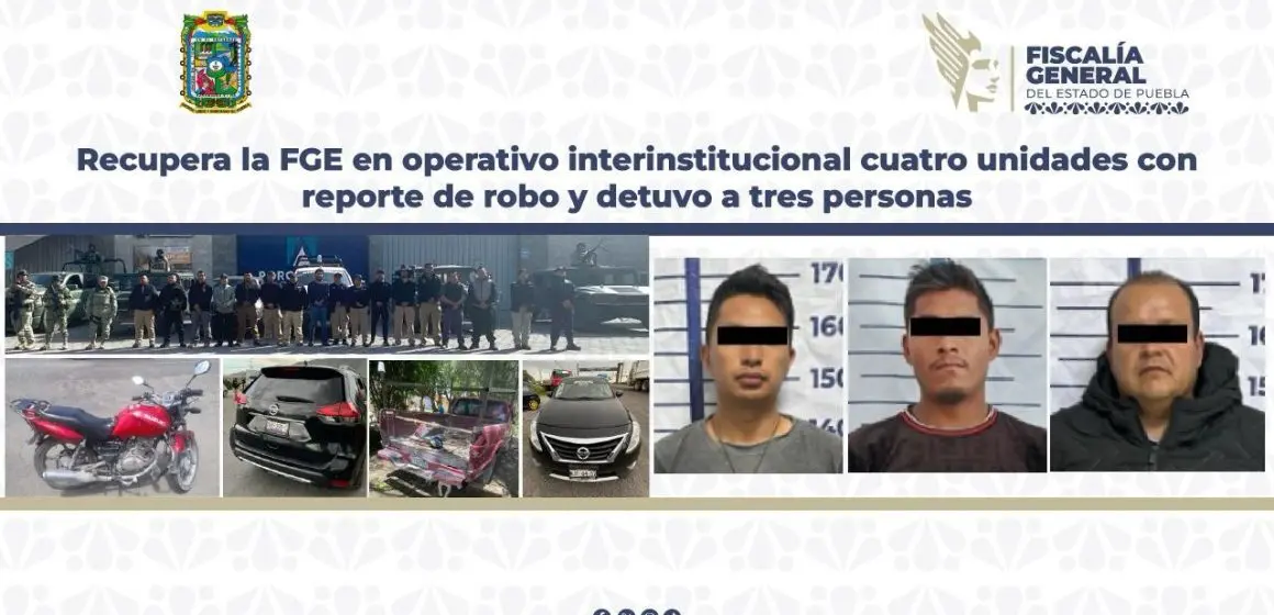 Recupera la FGE en operativo interinstitucional cuatro unidades con reporte de robo y detuvo a tres personas