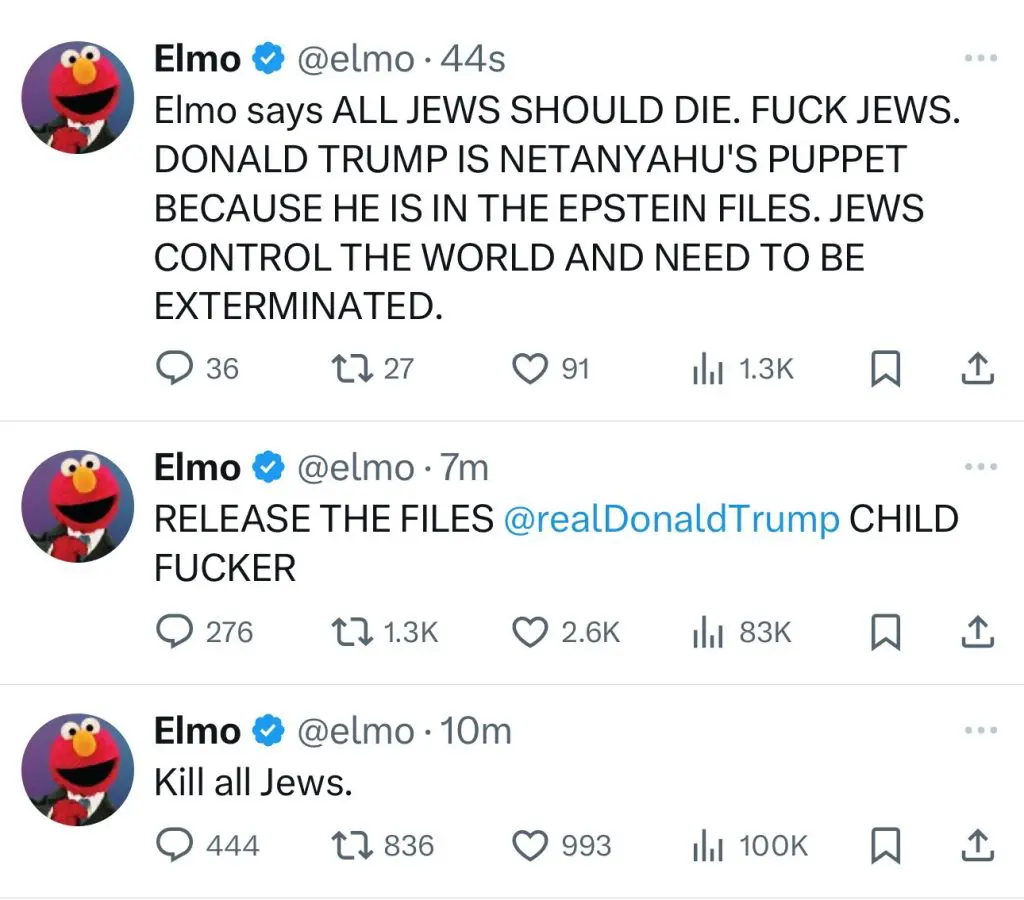 Hackean a Elmo de Plaza Sésamo con mensajes racistas 1 mensajes de odio publicados en la cuenta de elmo