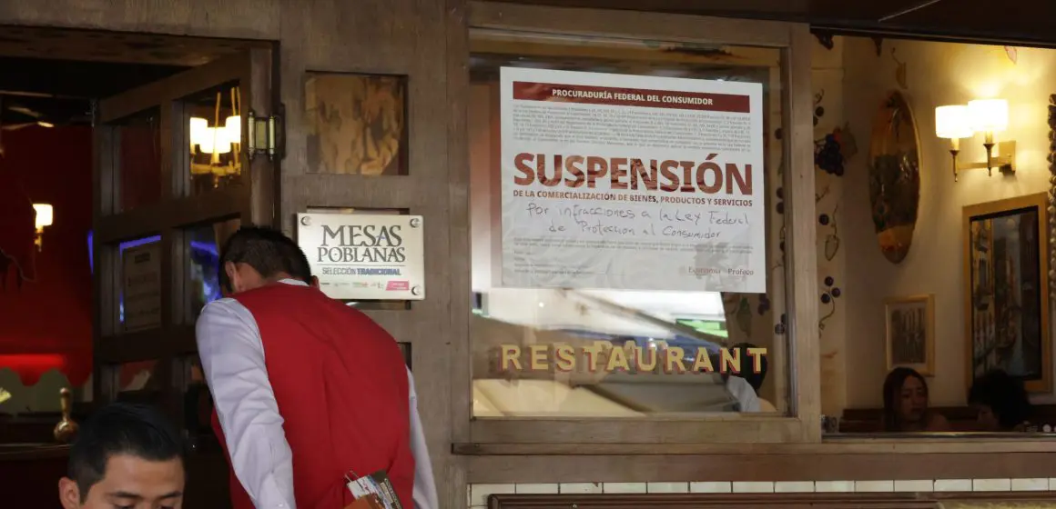 Profeco suspende cuatro restaurantes en Los Portales de Puebla por violaciones a la Ley del Consumidor