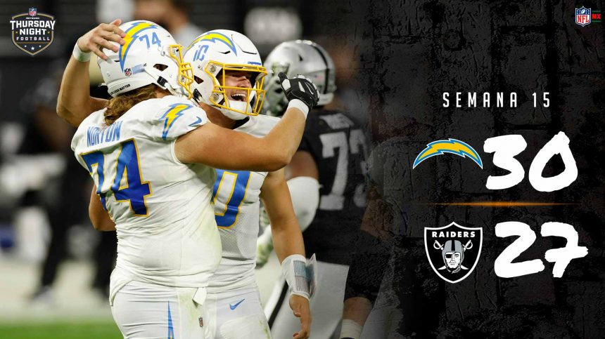 BOLTS Los Cargadores vencieron a los Raiders en el TNF