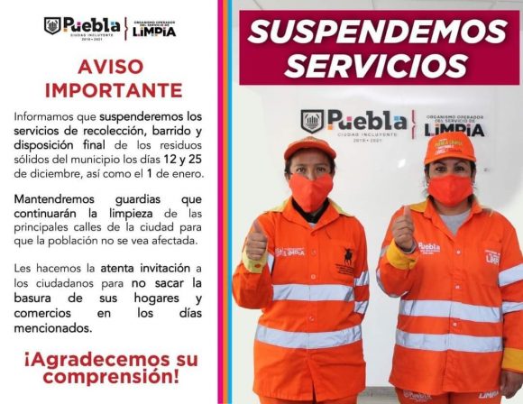 No habrá servicio recolección basura el 25 diciembre y 1 enero