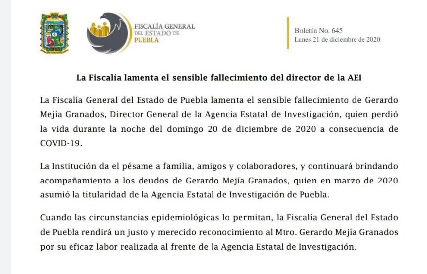 Fallecimiento La Fiscalía lamenta el sensible fallecimiento del director de la AEI