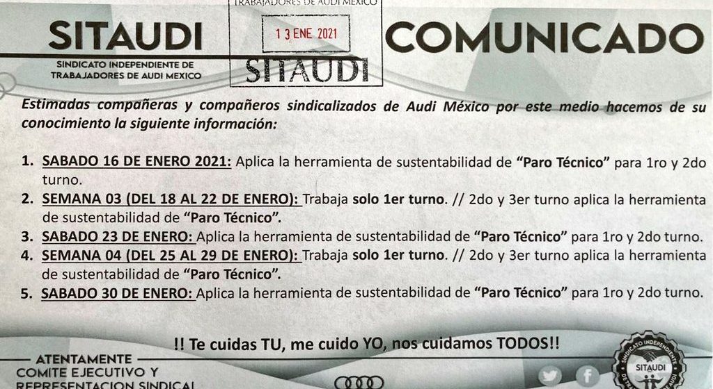 Anuncia Audi paro técnico para prevenir contagios de Covid