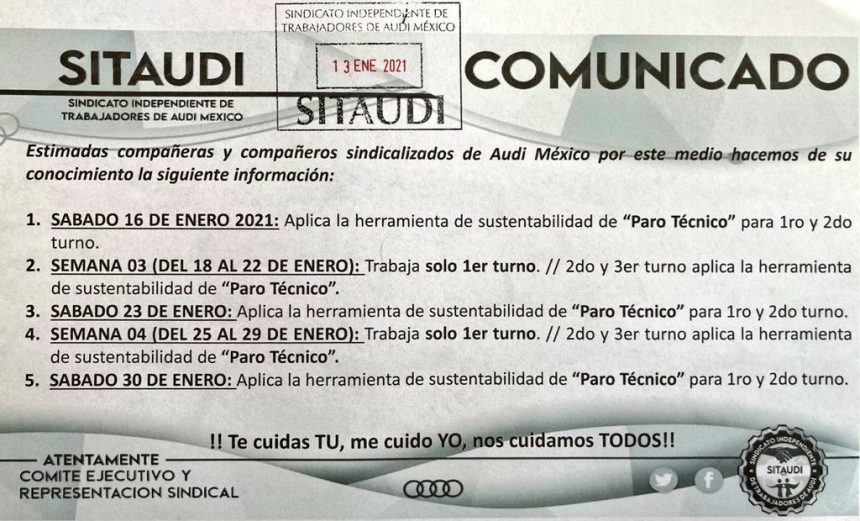 242 Anuncia Audi paro técnico para prevenir contagios de Covid