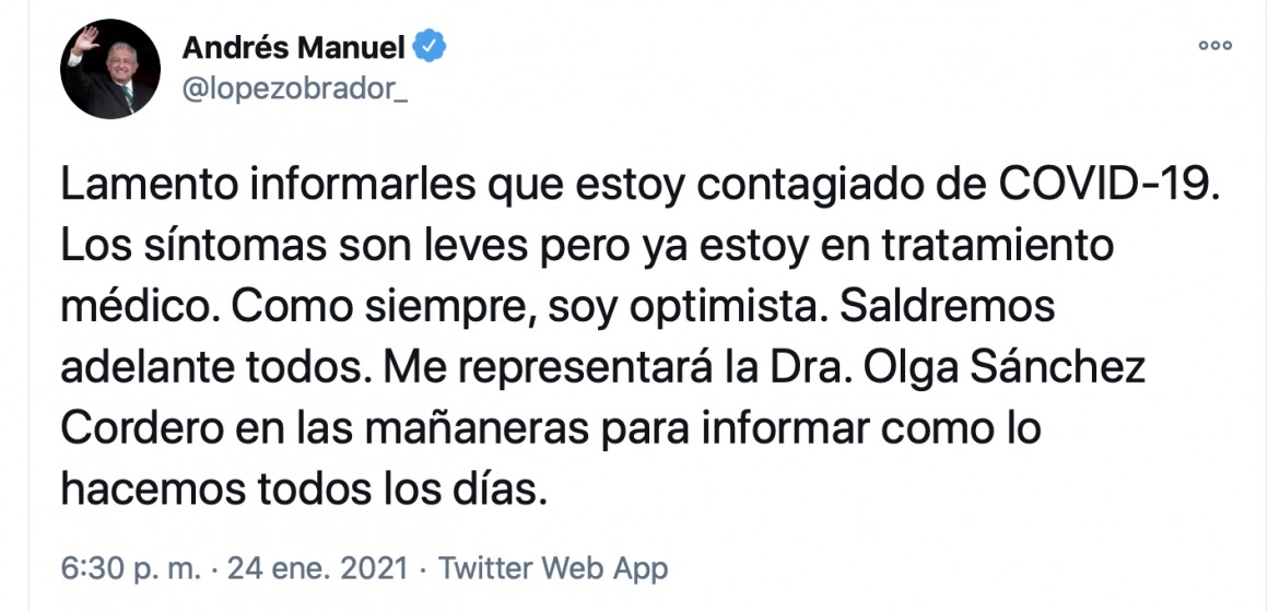 Andrés Manuel López Obrador anuncia que tiene COVID-19