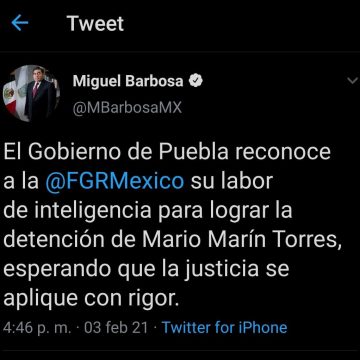 Aplicar rigurosamente la ley en caso Marín, pide gobernador Barbosa
