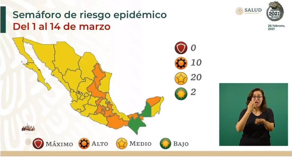 Puebla se mantiene en semáforo naranja hasta el 14 de marzo para la federación