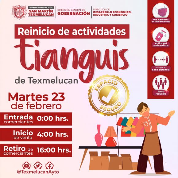 Tianguis de Texmelucan reinicia actividades con estrictos protocolos de prevención ante COVID