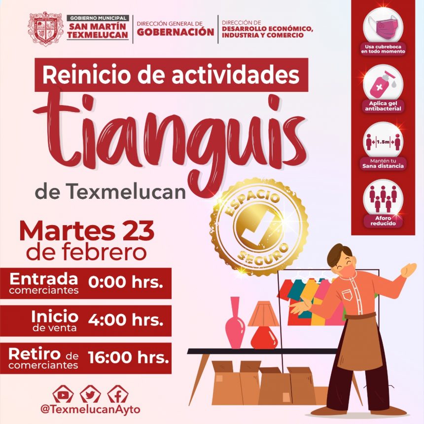 Tianguis de Texmelucan reinicia actividades con estrictos protocolos de prevención ante COVID