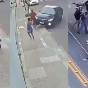 (VIDEO) Ciclista en Brasil roba celular a joven; novio lo atropella, lo golpea y lo recupera
