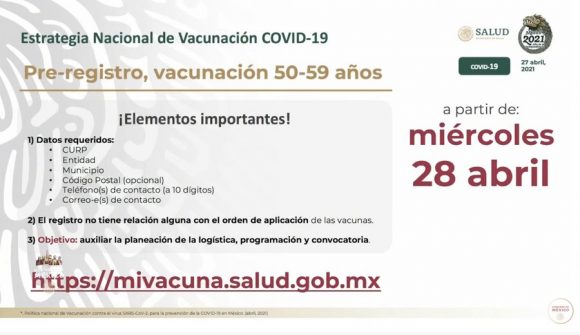 ¿Qué necesito para hacer el pre registro para la vacuna contra Covid-19, edad 50 a 59 años?