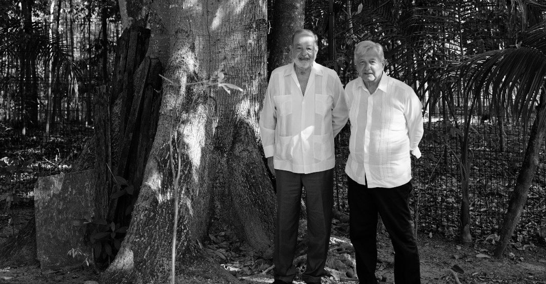 Se reúne AMLO con Carlos Slim para evaluar avances del Tren Maya
