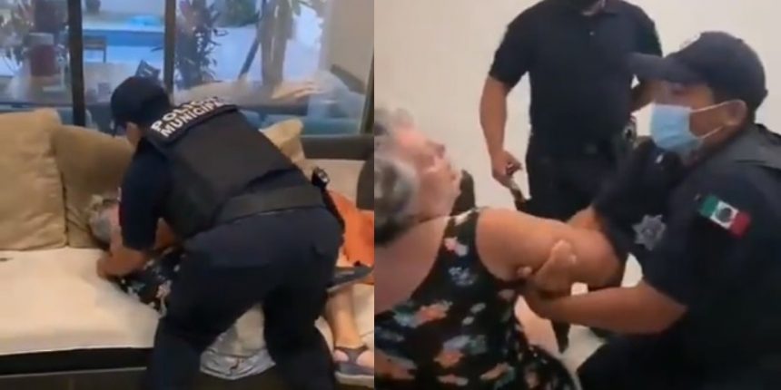 (VIDEOS) Policías someten a mujer de la tercera edad para desalojarla de casa en Cancún