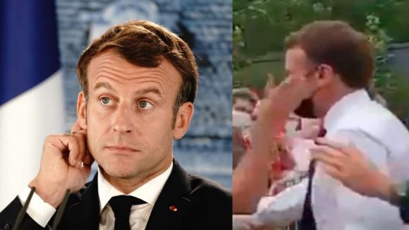 Cachetean al presidente Emmanuel Macron en pleno evento público