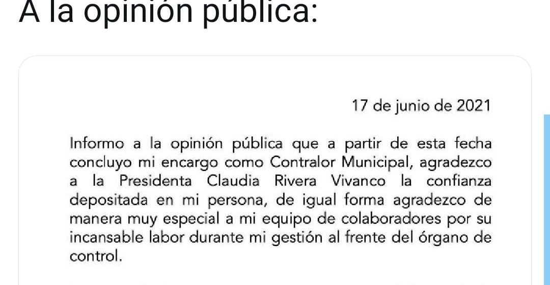 Renuncia Contralor del Ayuntamiento de Puebla