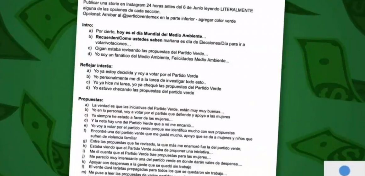 Dan a conocer guión que influencers usaron para promocionar al Partido Verde