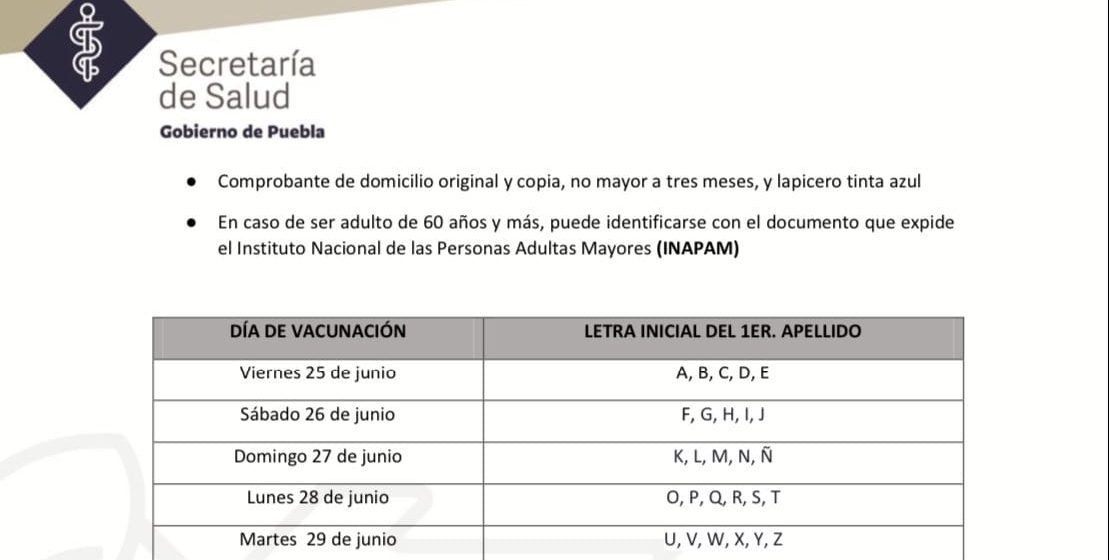 Estos son los puntos donde serán vacunados los de 40 – 49 en Puebla