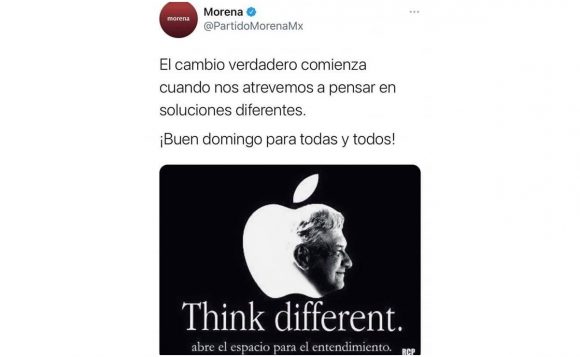 (FOTOS) Morena utiliza campaña de Apple “Think different” pero con imagen de AMLO