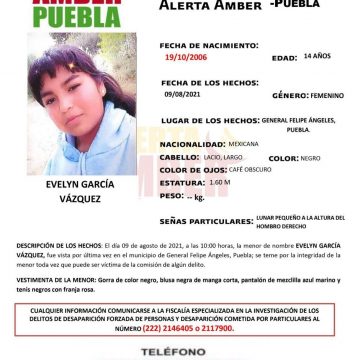 Fiscalía Puebla activa Alerta Amber para localizar a menor de 14 años
