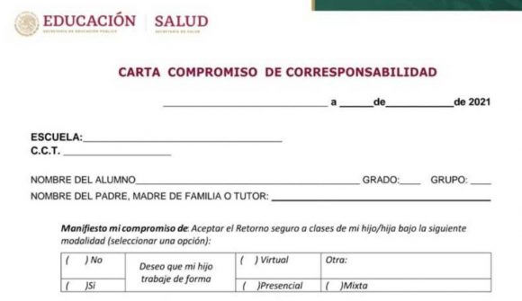 (FOTO) Así es la carta compromiso de la SEP para regreso a clases