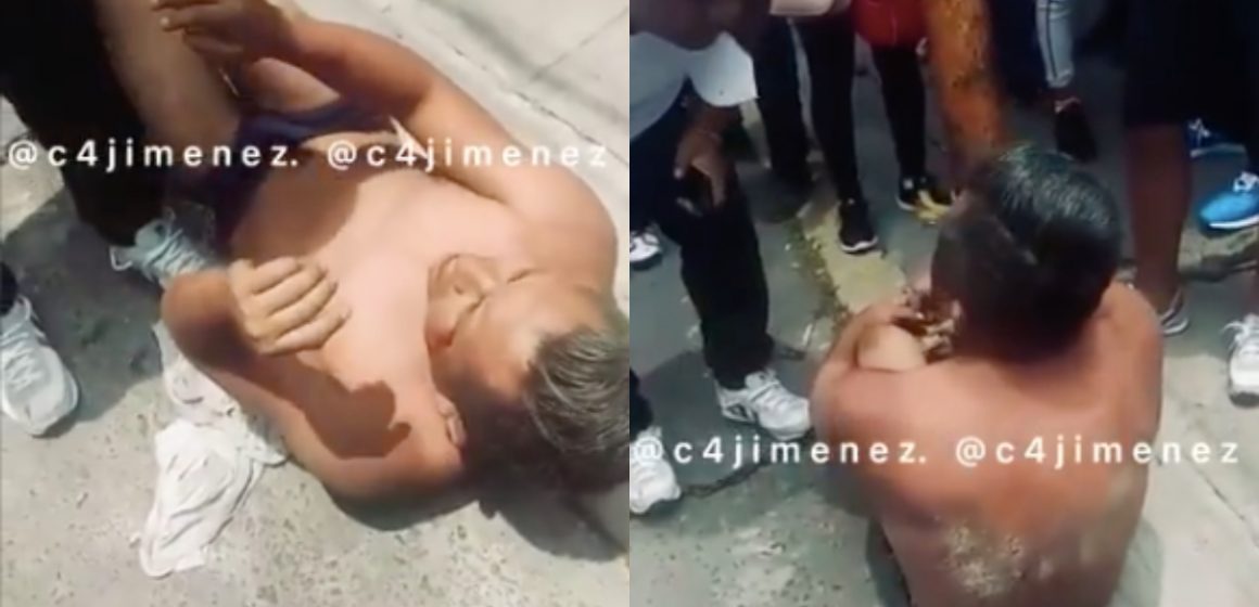 (VIDEO) Comerciantes en CDMX detienen a extorsionador; lo desnudan y golpean