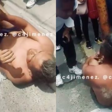 (VIDEO) Comerciantes en CDMX detienen a extorsionador; lo desnudan y golpean
