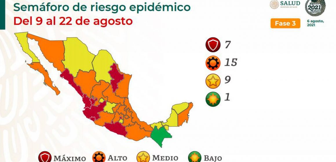 Semáforo epidemiológico Covid-19 coloca a siete entidades en rojo y 15 en naranja: Salud