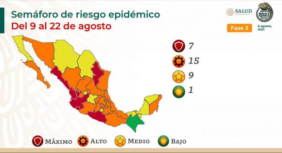 Semáforo epidemiológico Covid-19 coloca a siete entidades en rojo y 15 en naranja: Salud