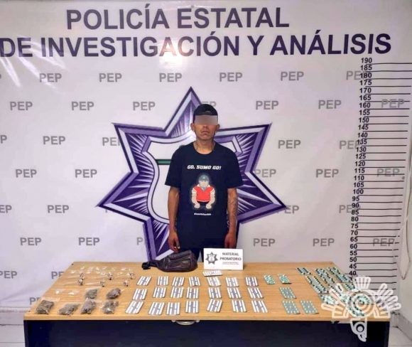 Detiene Policía Estatal a hombre con más de 200 pastillas psicotrópicas