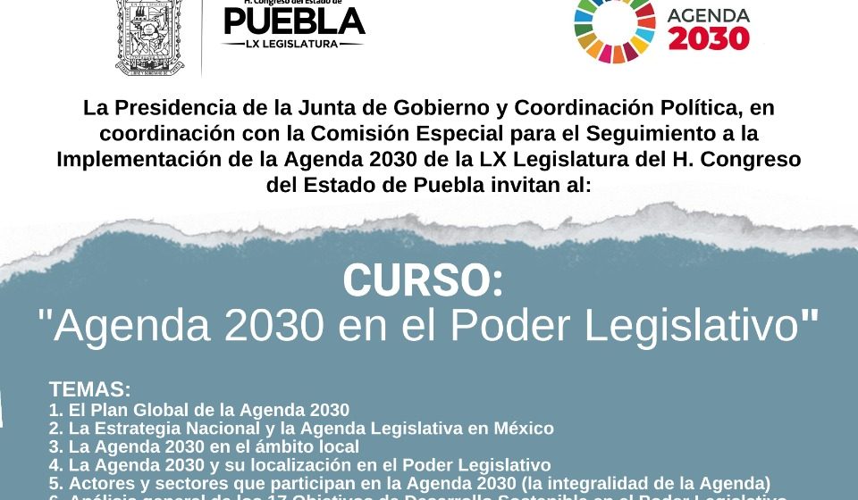 Anuncia Congreso del Estado el curso “La Agenda 2030 en el Poder Legislativo”