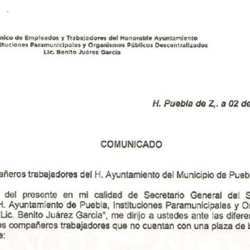 Alertan sobre falsas promesas de entregar 100 bases sindicales en el Ayuntamiento de Puebla