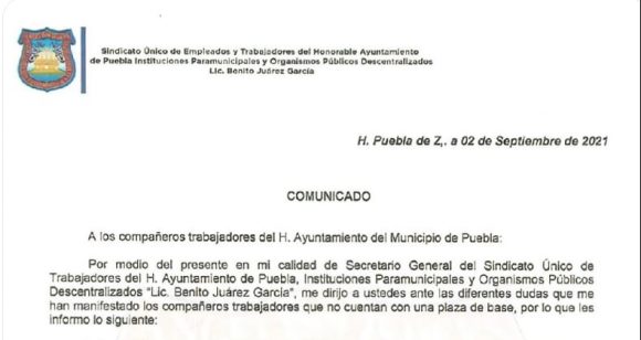 987234879432789563445646537123576213785087906543214352354645778989712345630.35640235764156576841597568415975641566574897567489757864654687596544567654457654654748768569476899-1 Alertan sobre falsas promesas de entregar 100 bases sindicales en el Ayuntamiento de Puebla